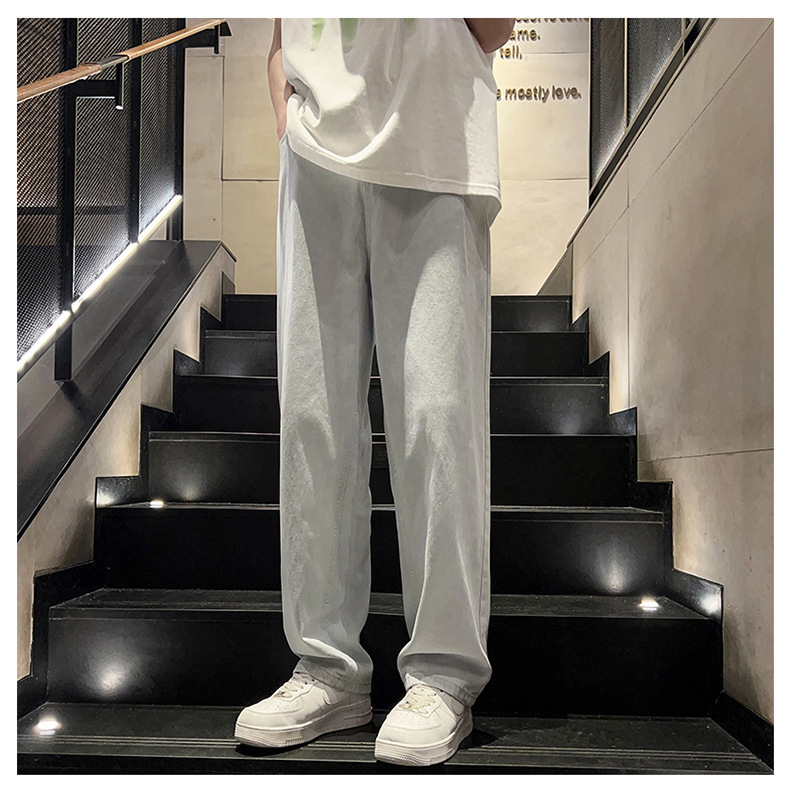 黑灰色男款春季牛仔裤港风cec宽松阔腿裤潮牌复古直筒休闲长裤子详情27