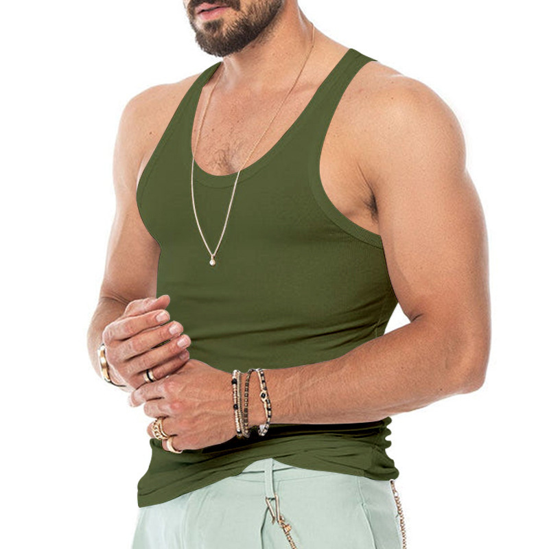 亚马逊男士背心弹力紧身纯色运动背心男夏季修身型健美打底衫批发详情16