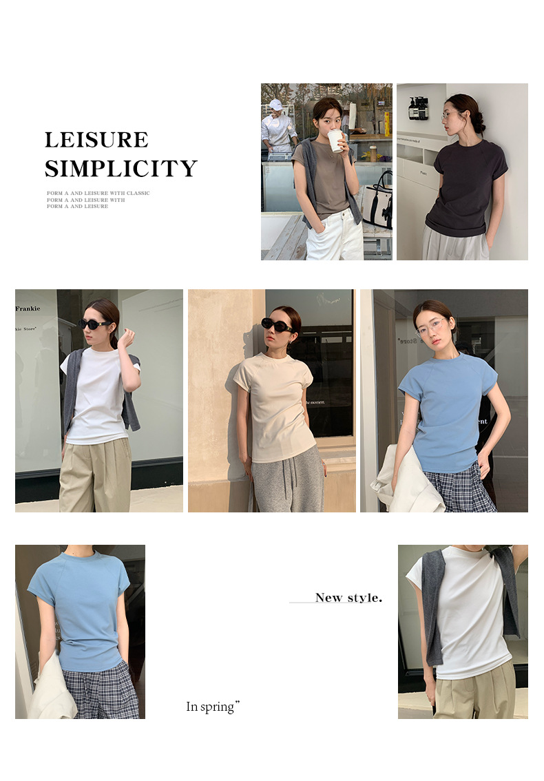 【7色可选】圆领净版短袖T恤女2025春夏新款韩版休闲百搭上衣T026详情5
