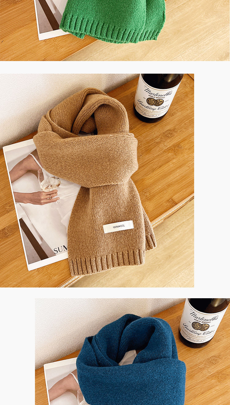 Selected Australian pure wool 100% wool scarf in solid color, versatile for both men and women, new winter warm knitted scarf pic 14