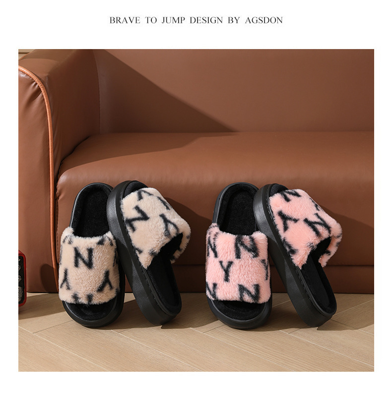 毛毛拖鞋女2024年春季新款室内厚底开口棉拖鞋批发秋冬季可外穿潮详情7