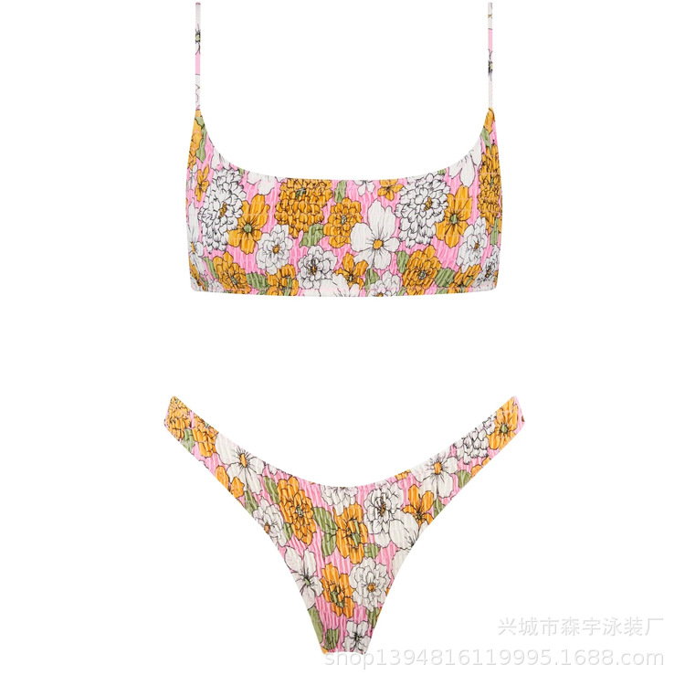 The 11-color INS triangular double-sided swimsuit with strapless and pleated designs from Europe and America has swept the new bikini style pic 49