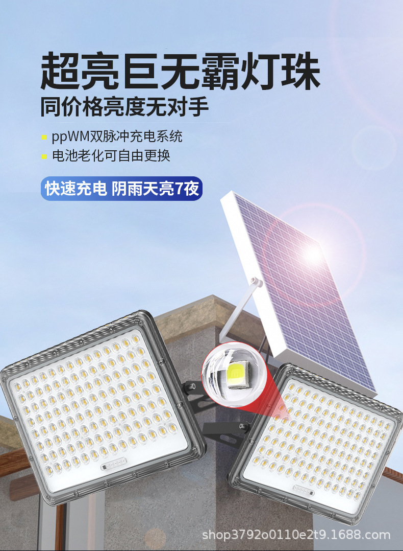 电商新款铝壳透镜款太阳能户外灯 大功率太阳能路灯投光灯批发详情25