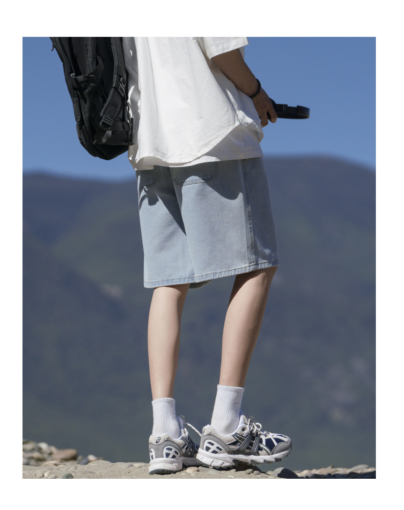 2024夏季新款牛仔短裤男浅蓝色松紧腰休闲裤潮牌百搭学生运动裤子详情9