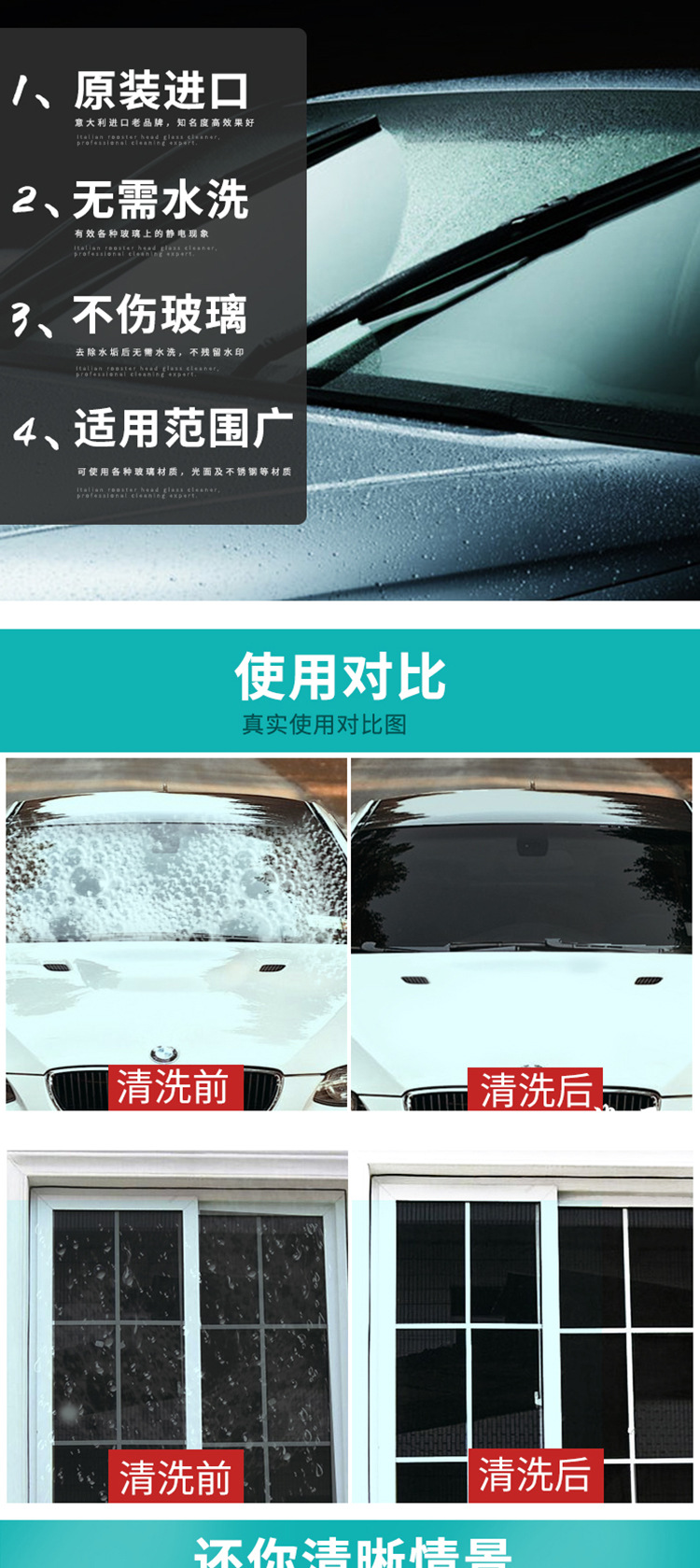 意大利大公鸡头玻璃清洁剂家用窗户浴室去水渍去水垢清洗剂批发详情3