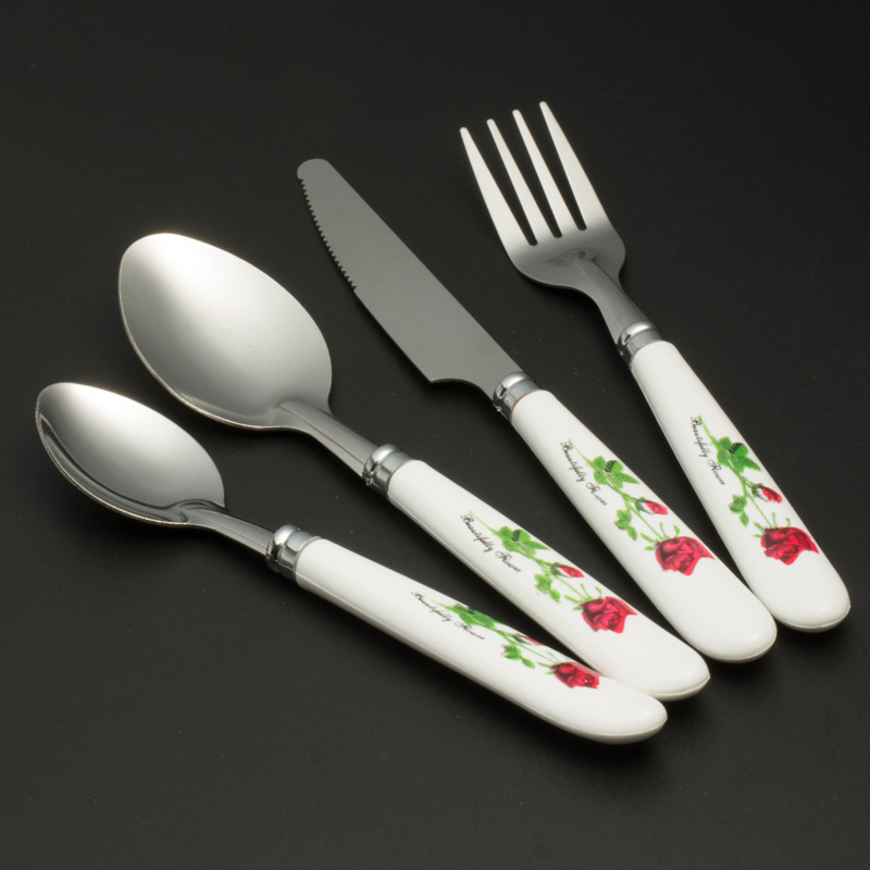 收纳桶塑料手柄西餐牛排餐具不锈钢刀叉勺子24件套装 cutlery set详情5