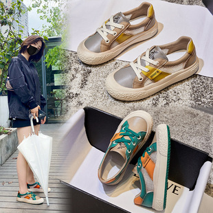 2024夏季新款女士真皮包头罗马凉鞋女休闲厚底猪笼鞋时尚编织女鞋详情8