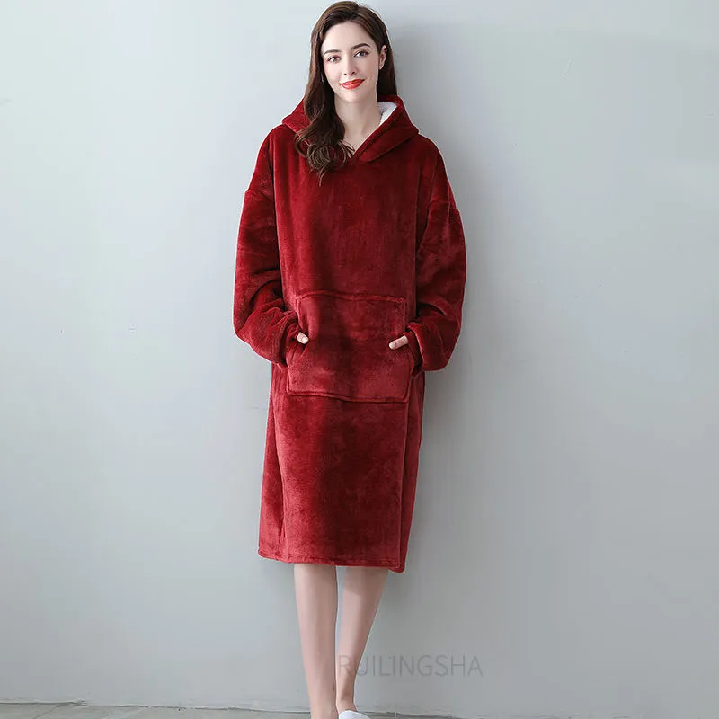 跨境懒人毯huggle hoodie套头法兰绒卫衣tv电视毯连帽懒人睡衣详情9