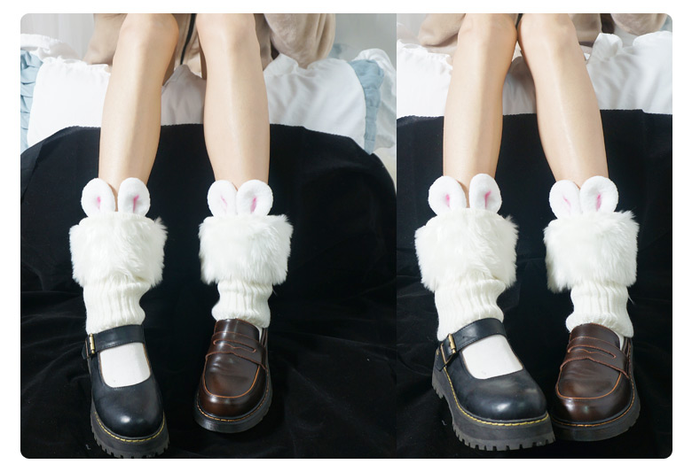 Original cute rabbit ears, fluffy hosiery, soft girl lolita, Japanese jk fur ball bow leg covers, elephant socks pic 3