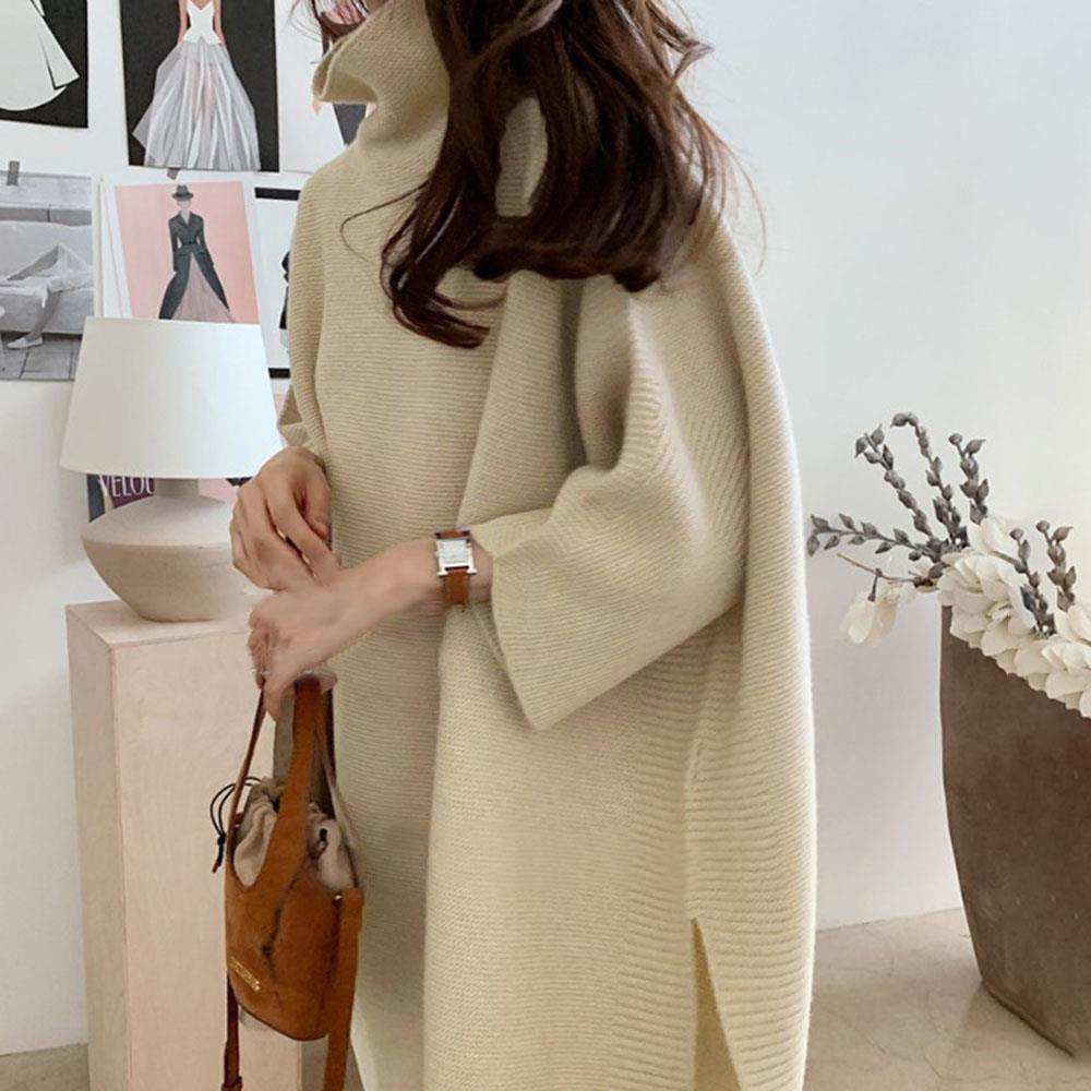 Mid-length cape sweater pullover for loose outerwear in autumn and winter, laid-back style knitted 蝙蝠衫 pic 3