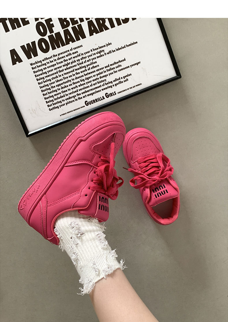 多巴胺红色厚底板鞋女2024新款miu系带小白鞋~春夏秋冬季春运动鞋详情6