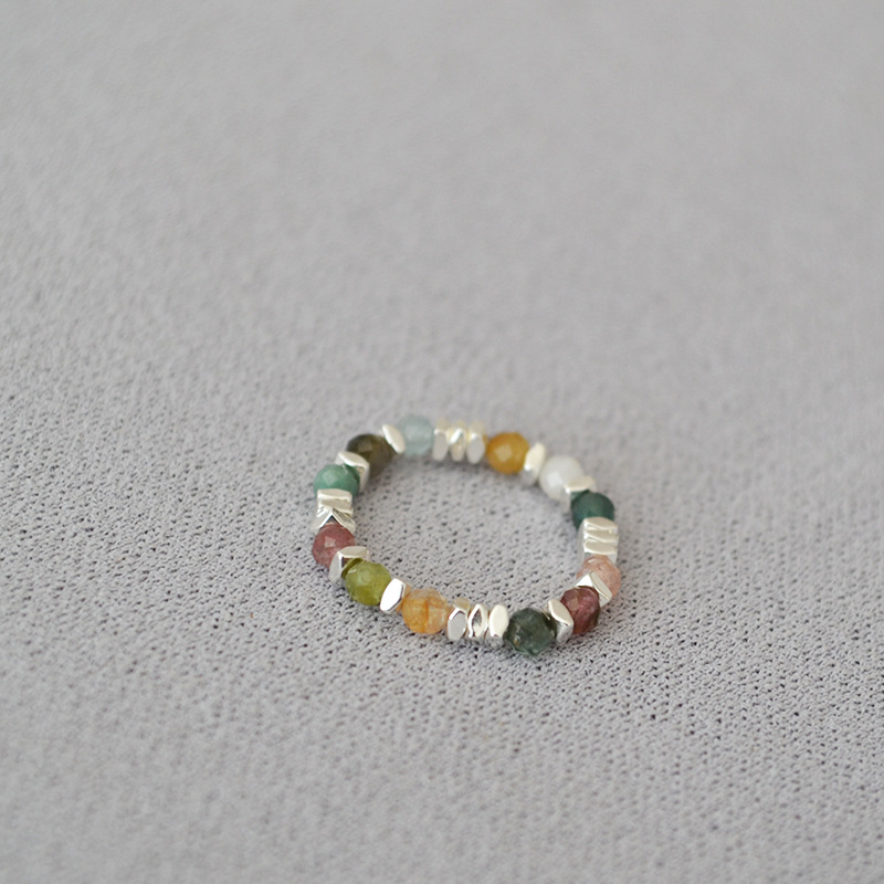 夏日新款复古清凉真石天河石彩色碧玺串珠个性简约弹力戒指食指戒详情5