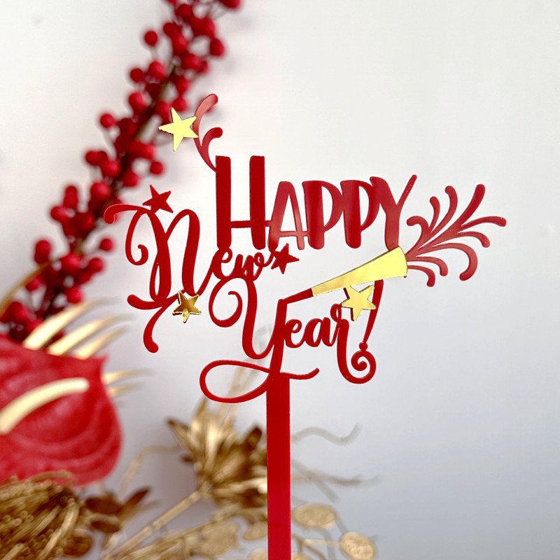 版权2024新年亚克力蛋糕装饰厂happy new year亚克力蛋糕插件插牌详情1
