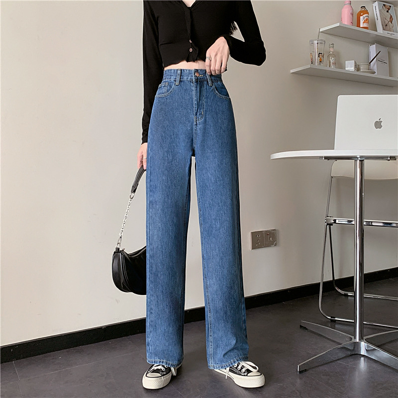 Spring 2021 new loose jeans for petite women, high-waisted and slimming, wide-leg and straight-leg pants, trendy on Instagram pic 18