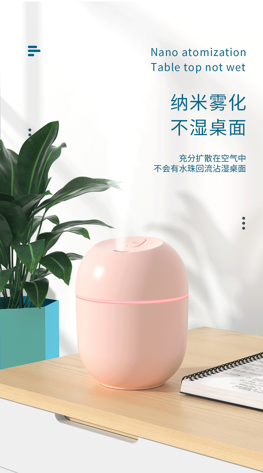 New colorful water drop humidifier USB spray night light silent home mini aromatherapy air humidifier gift pic 36