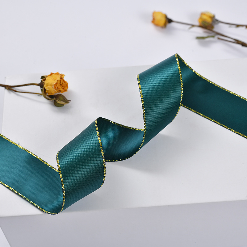 En stock doble lado de oro borde de plata cinta de poliéster cinta de festival caja de regalo de moda decoración de ropa cinta de embalaje de flores pic 26