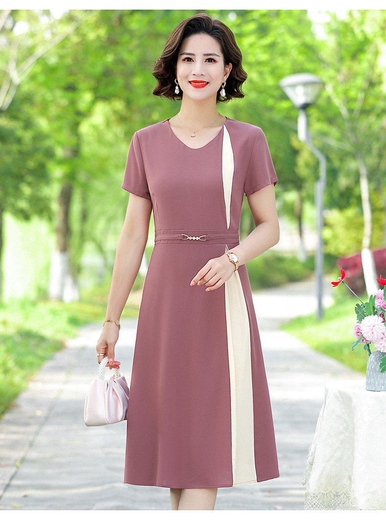 妈妈装夏季连衣裙40岁50中老年短袖女洋气裙子修身中年人薄款长裙详情13