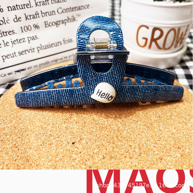 The original design of the smiling denim shark clip by Boss Brother's family imitates the denim grid style, presenting a unique Korean and Japanese style for women pic 6