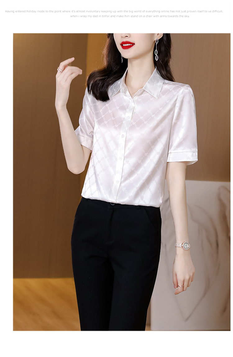 真丝衬衫女桑蚕丝时尚百搭短袖气质翻领中年衬衣2024夏季女士新款详情35