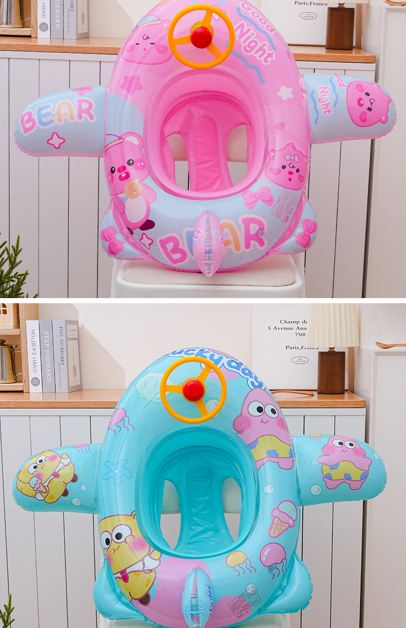 防侧翻方向盘儿童游泳圈座圈充气底卡通款婴儿坐圈游艇现货批发详情9