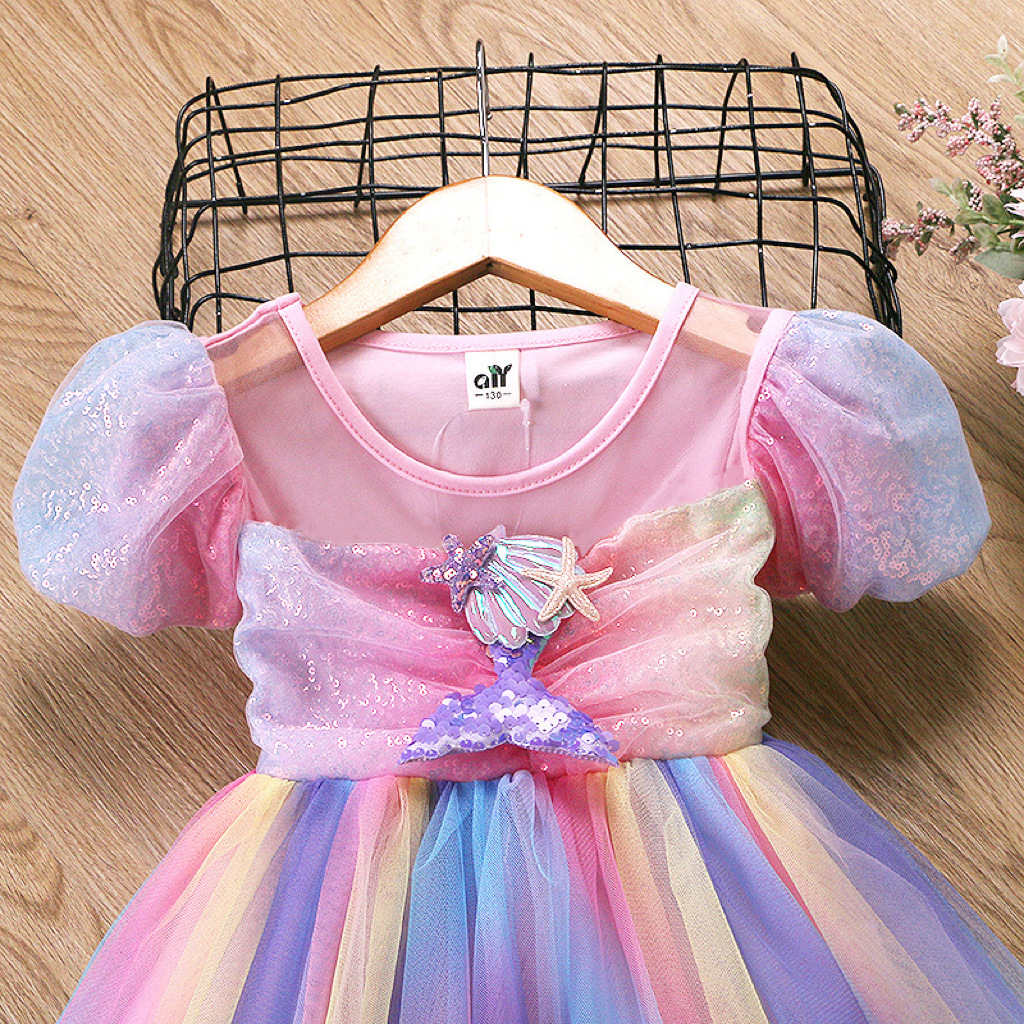 纯棉跨境女童连衣裙独角兽童裙女宝宝蓬蓬裙发光美人鱼公主裙代发详情13