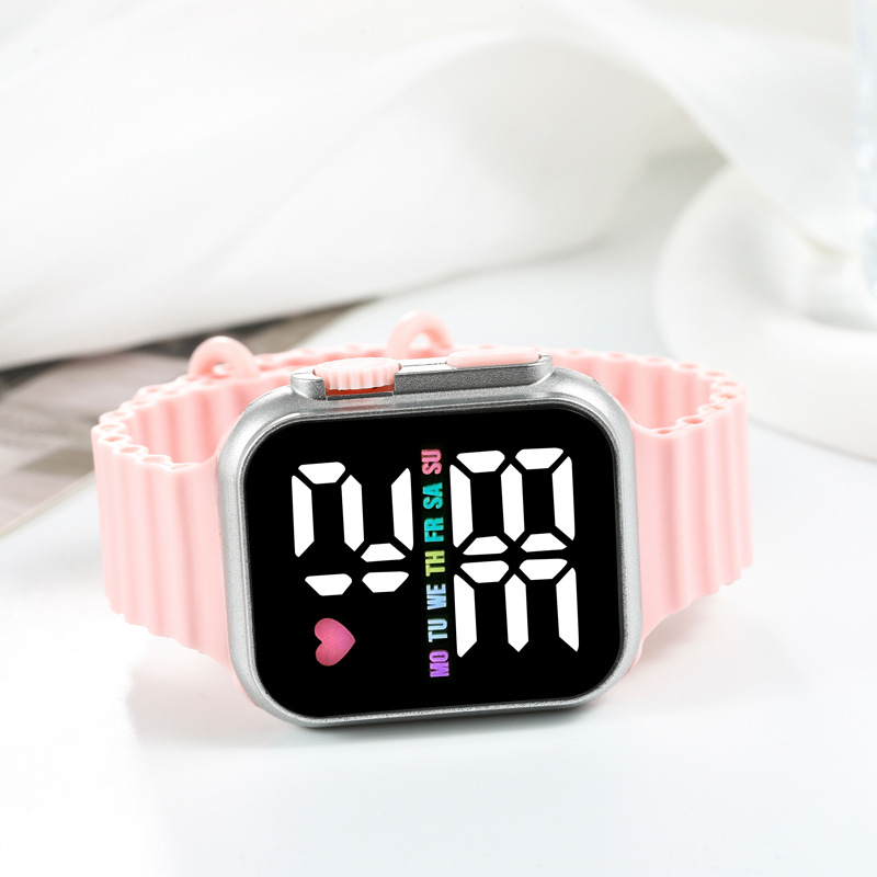 2024新品电镀韩版 LED学生电子表 方形按键彩灯男女情侣运动手表详情8