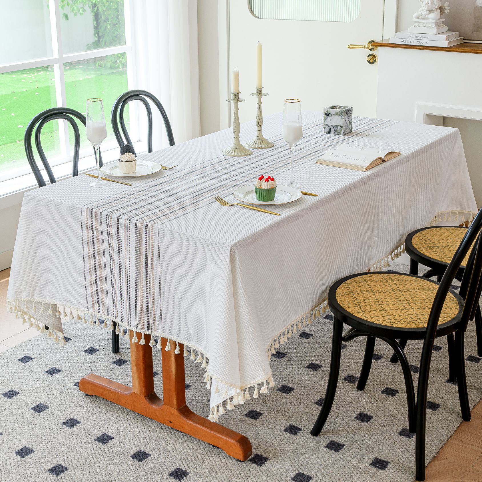 Wholesale of American-style country solid-color household rectangular table fabric, soft and breathable waffle striped coffee table cover fabric pic 20