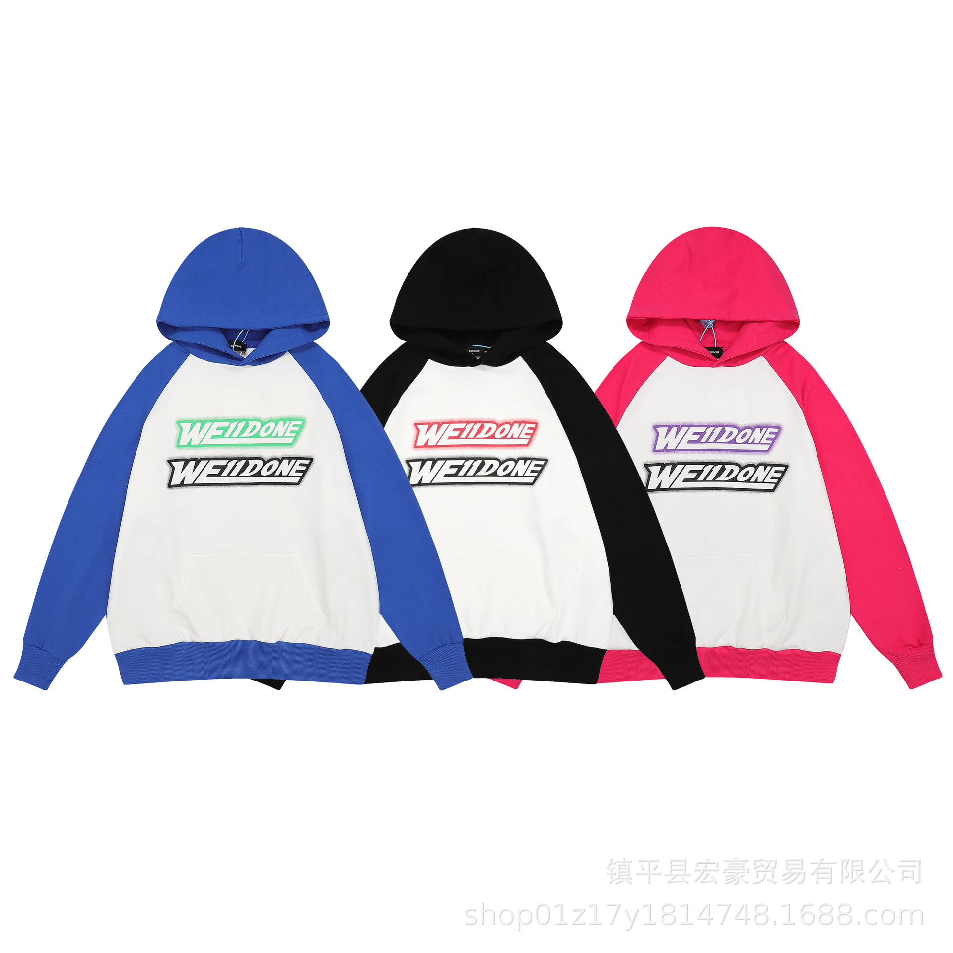 23SS新款WE11镜像皮标徽章连帽卫衣男女同款帽衫韩版长袖帽衫上衣详情4