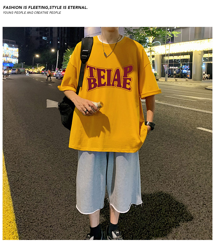 港风复古棉短袖T恤男ins潮牌夏季2024新款男装oversize宽松体恤详情28