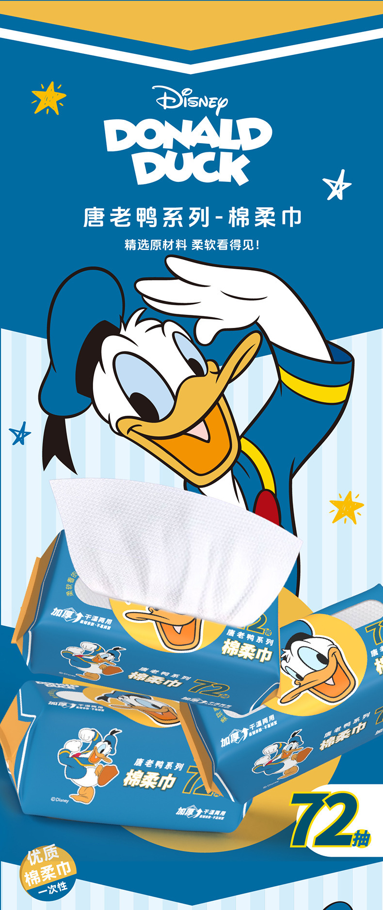 批发唐老鸭洗脸巾悬挂式家庭装72抽80抽一次性洗脸巾干湿两用简洁详情1