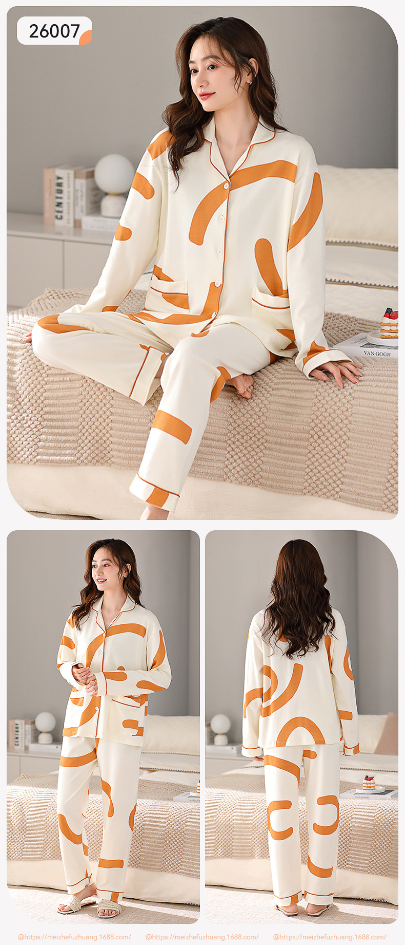 爆款长袖纯棉睡衣女春秋韩版甜美品质开衫学生全棉舒适家居服套装详情27