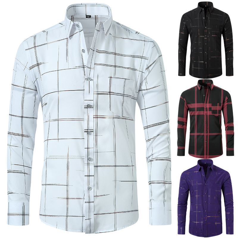 亚马逊爆款四面弹力男士衬衫商务休闲正装系扣免烫纯色衬衫男长袖详情8