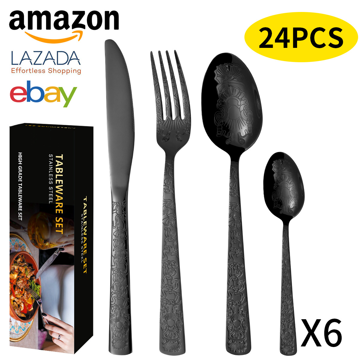 亚马逊跨境爆款葡萄牙不锈钢餐具24/40件西餐牛排刀叉勺礼盒套装详情5