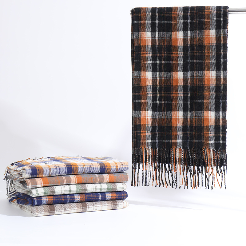 格子围巾女2023冬季新款百搭保暖刺毛仿羊绒流苏披肩围脖外贸批发详情25