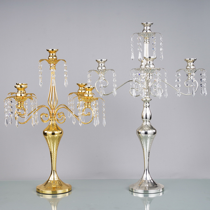 Metal European-style five-headed candlestick, creative and romantic dining banquet, wedding candlestick, dining table, entrance hall, home decoration item pic 1