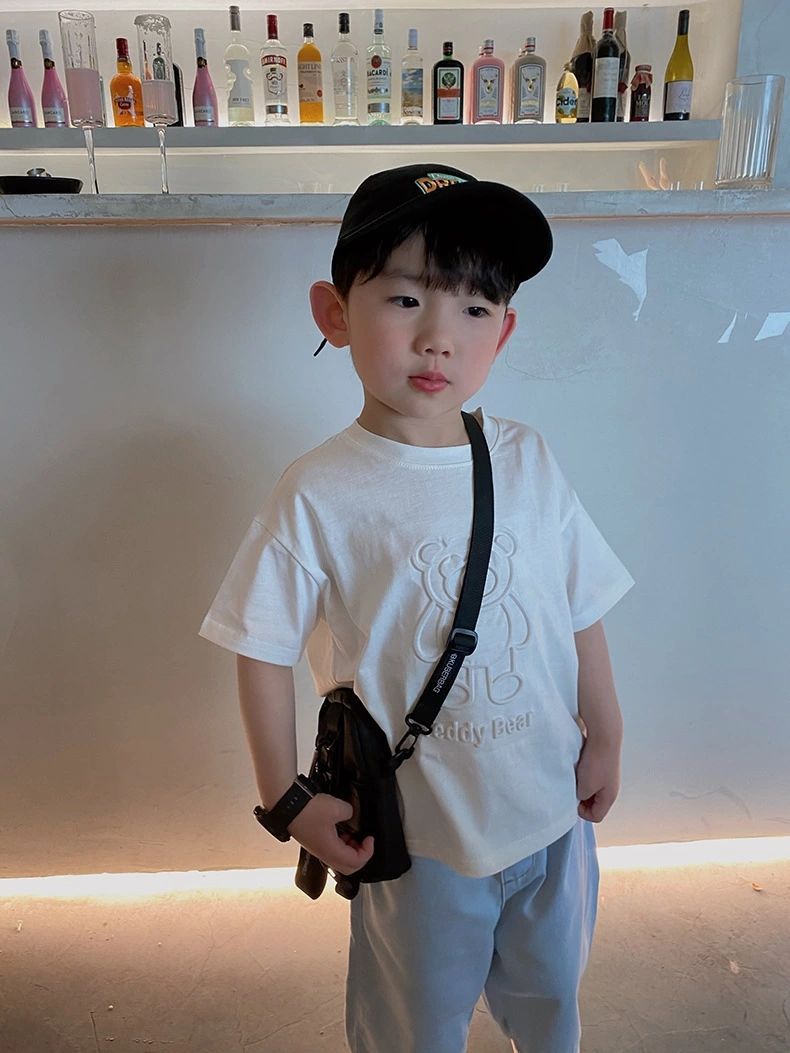 男小童t恤压花小熊韩国儿童立体压花柔棉短袖T恤男女宝宝休闲上衣详情15