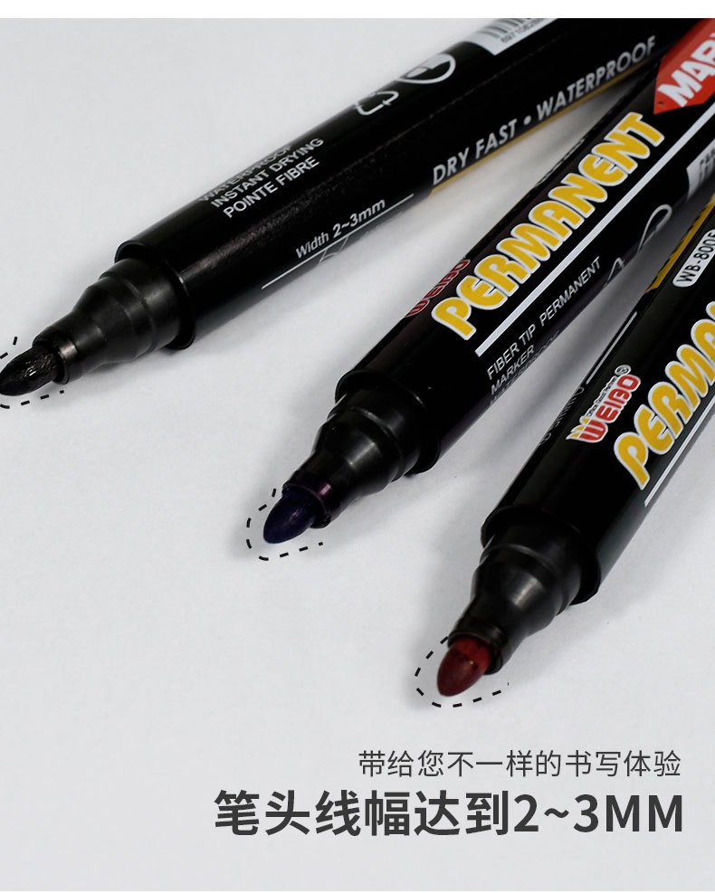Weibo marker Pen Red, blue and black logistics Pen 10/ Box oil-based large-head pen Marker pen wholesale pic 7