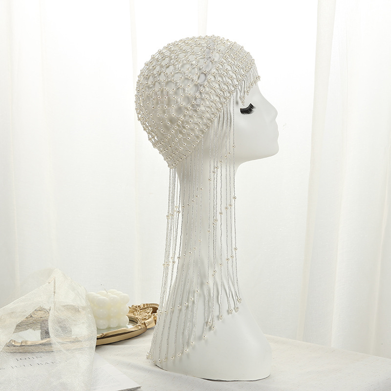 Korean-style pearl top hat, court-style long tassel beaded hat, elegant and elegant bangs hat, wedding dress, hair accessories wholesale pic 7