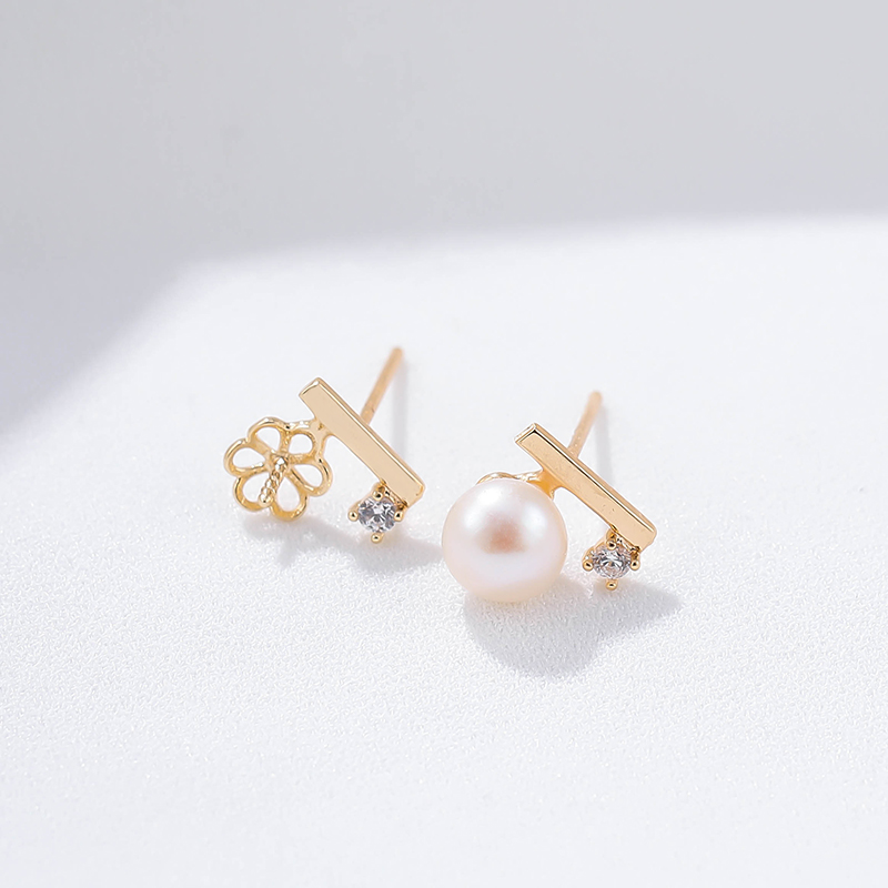 Fanchuxi 14K gold-plated copper with real gold, slightly inlaid zircon flower stand, sticky pearl stud earrings, ear accessories, empty stand DIY accessories pic 4