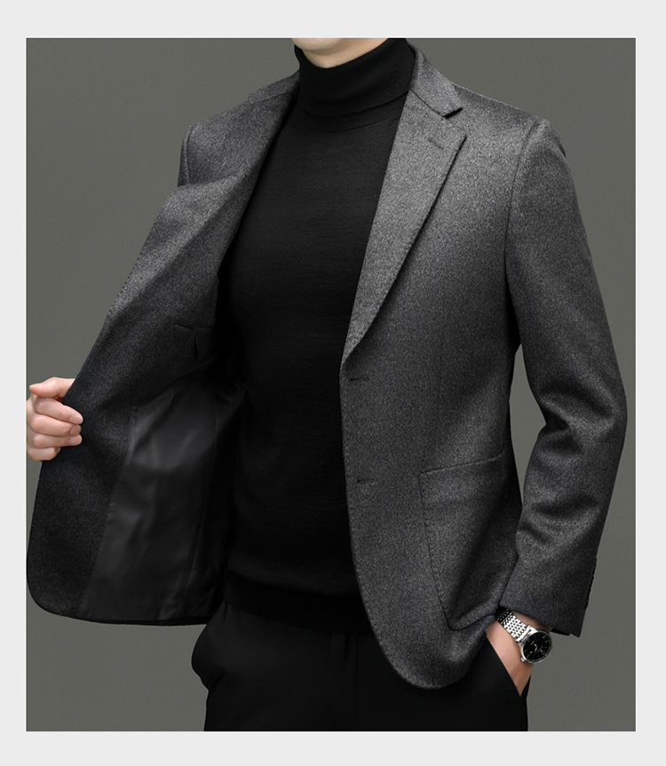 羊毛羊绒西服男高档商务休闲时尚桑蚕丝西装英伦秋冬厚款外套男装详情42