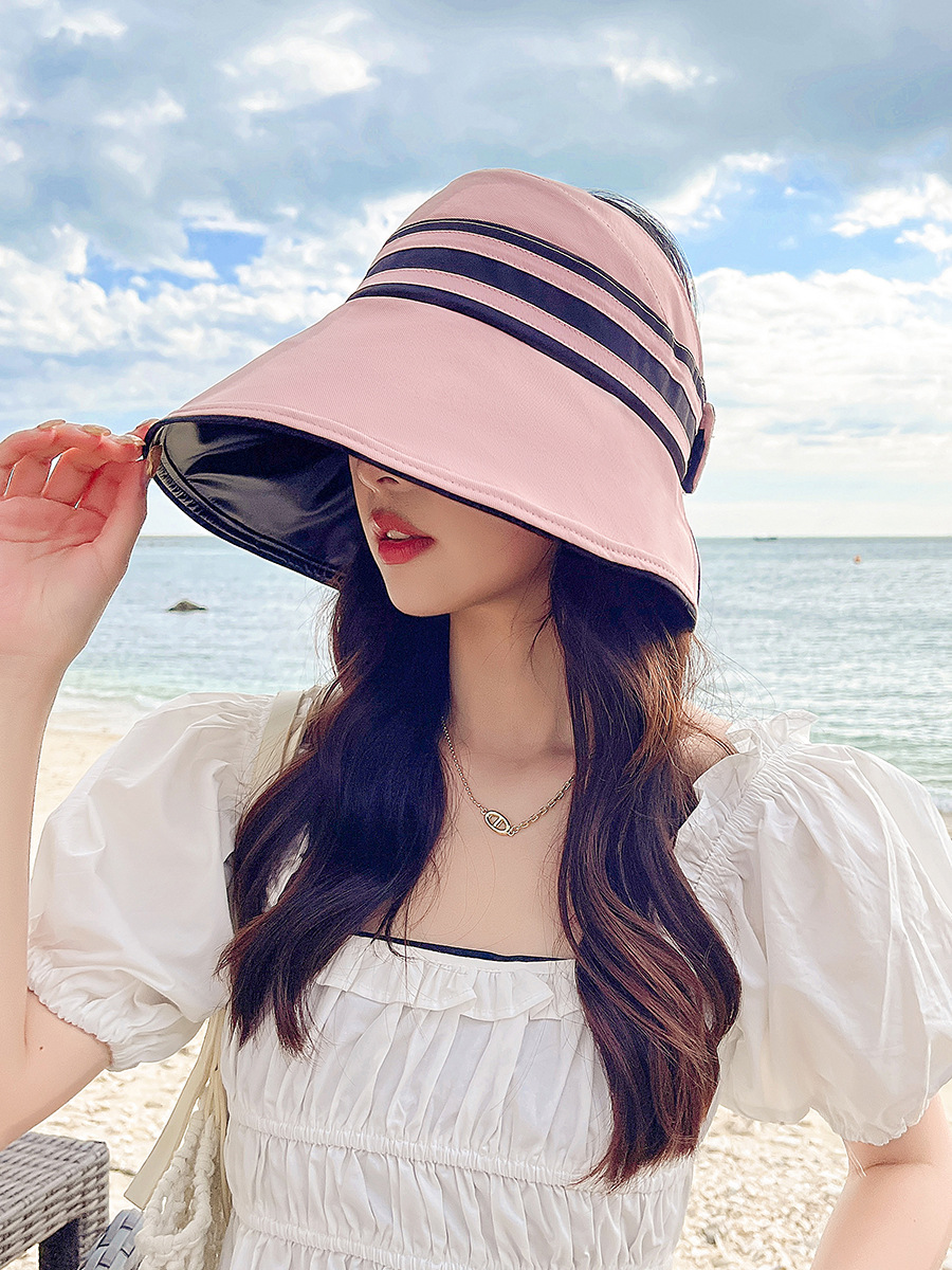 UV high-magnifying sun protection hollow top hat, new Korean version striped black rubber sun hat, spring and summer new simple hat, foldable pic 21