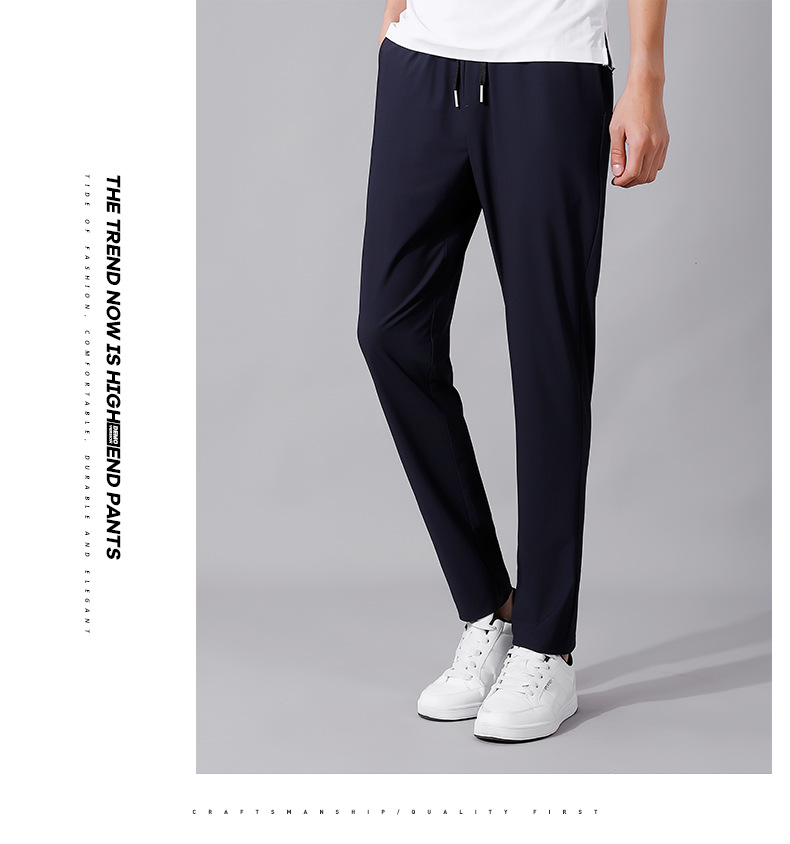 High-end ice silk casual dress pants for men, summer lightweight, breathable, drawstring, non-ironing straight-leg stretch business casual pants pic 24