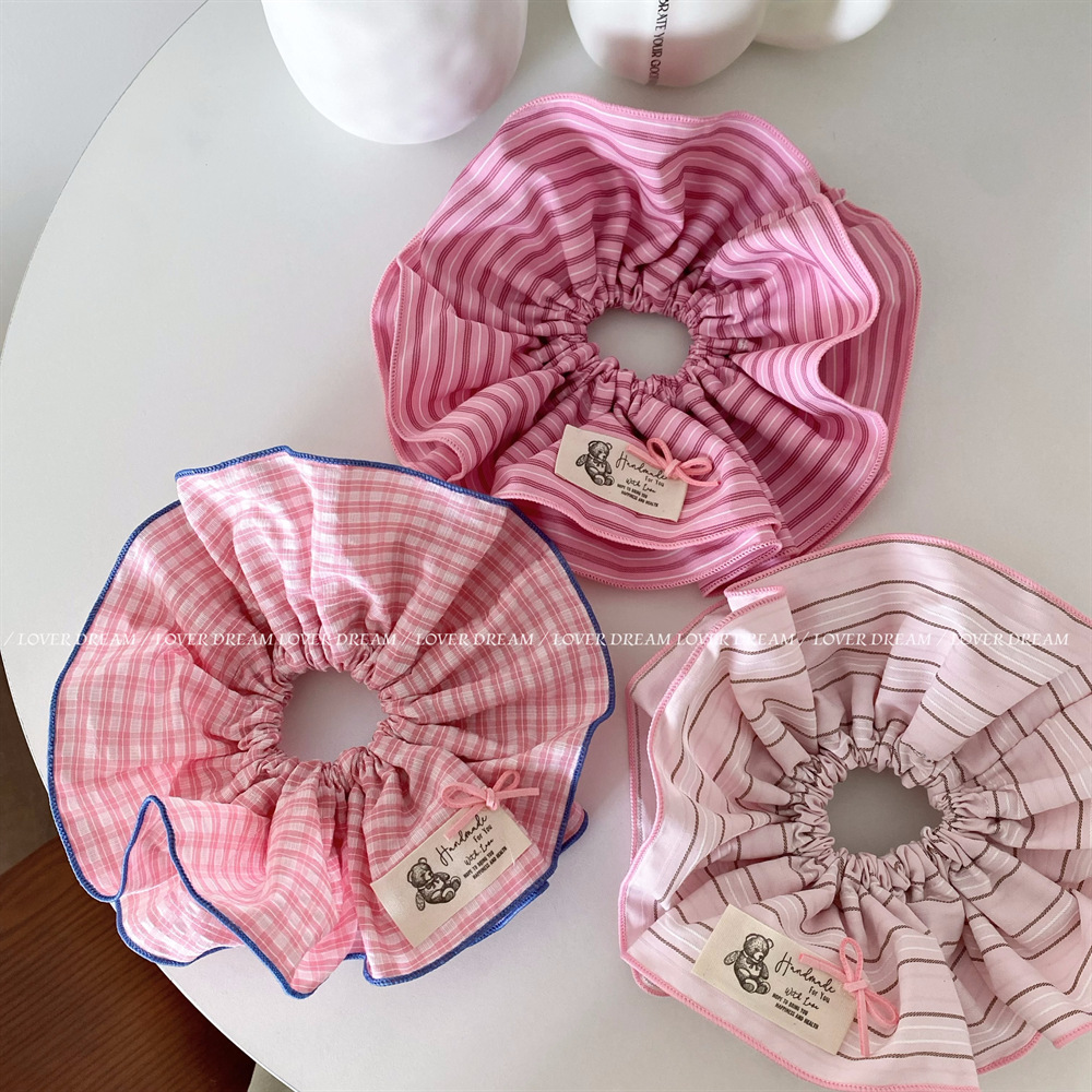 韩国ins新款彩色格纹爱心大肠发圈 甜美可爱头绳扎丸子头头饰发饰详情6