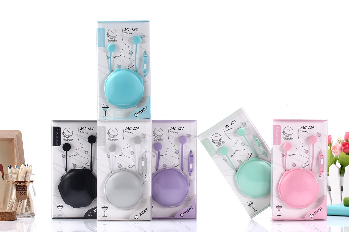 The manufacturer wholesals new cartoon wired in-ear headphones in candy-colored macaron storage cases and student mobile phone headphones pic 1