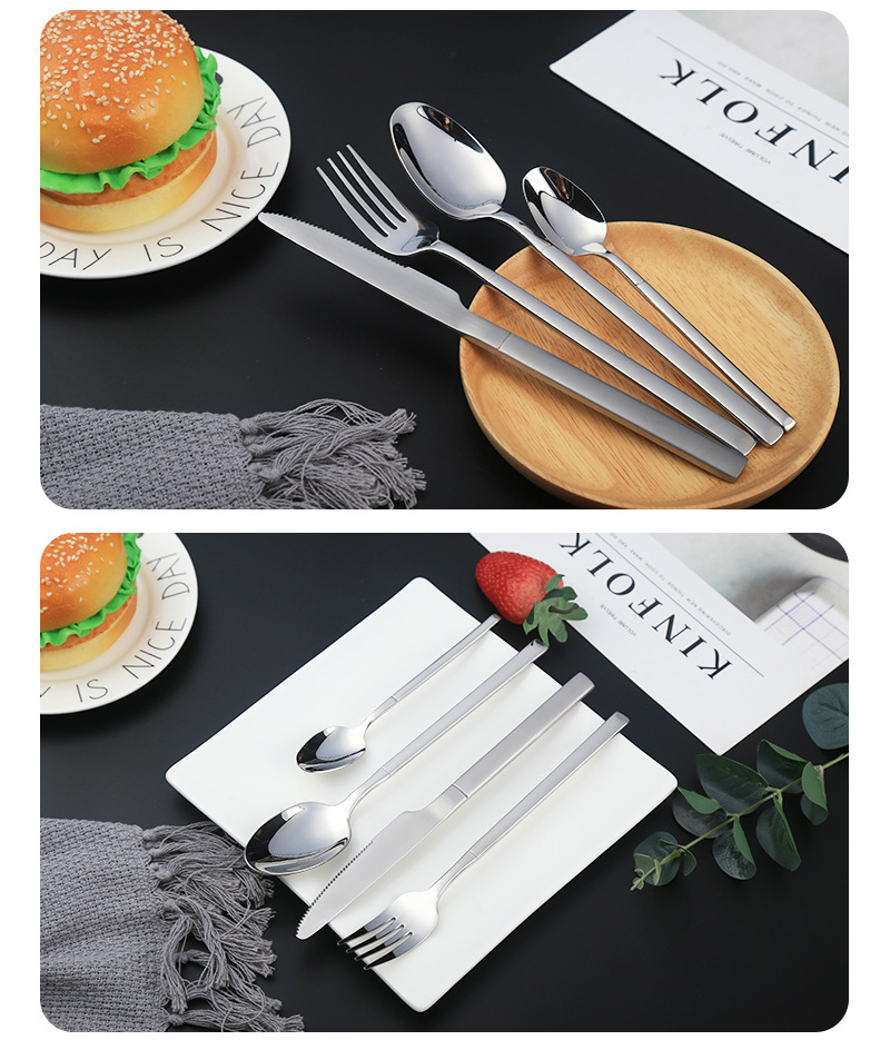 Factory wholesale 304 stainless steel Knight series tableware, knives, forks, spoons, portable tableware, Western dining knife and fork sets customization pic 8