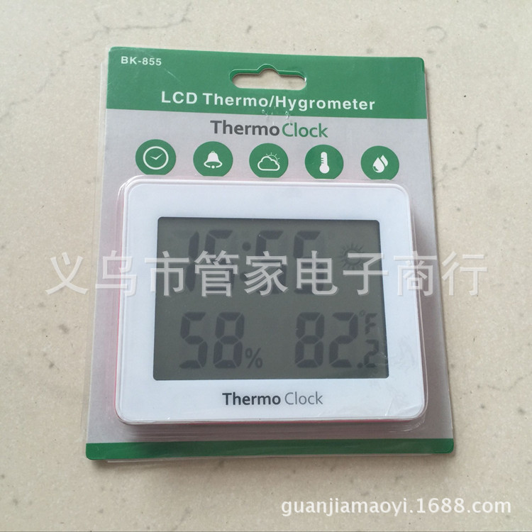 Electronic temperature and humidity meter, household indoor thermometer, temperature and humidity meter, lunar alarm clock stand, magnet BK855 pic 8