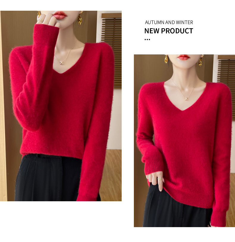 濮院羊毛衫女100纯羊毛一线成衣V领软糯针织上衣外穿显瘦打底衫详情46