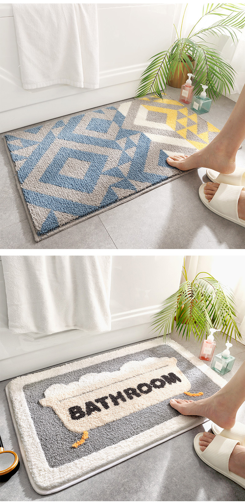 Cross-border simple thickened bathroom absorbent floor mat carpet, door entry home flocked anti-slip mat, bedroom floor mat pic 6
