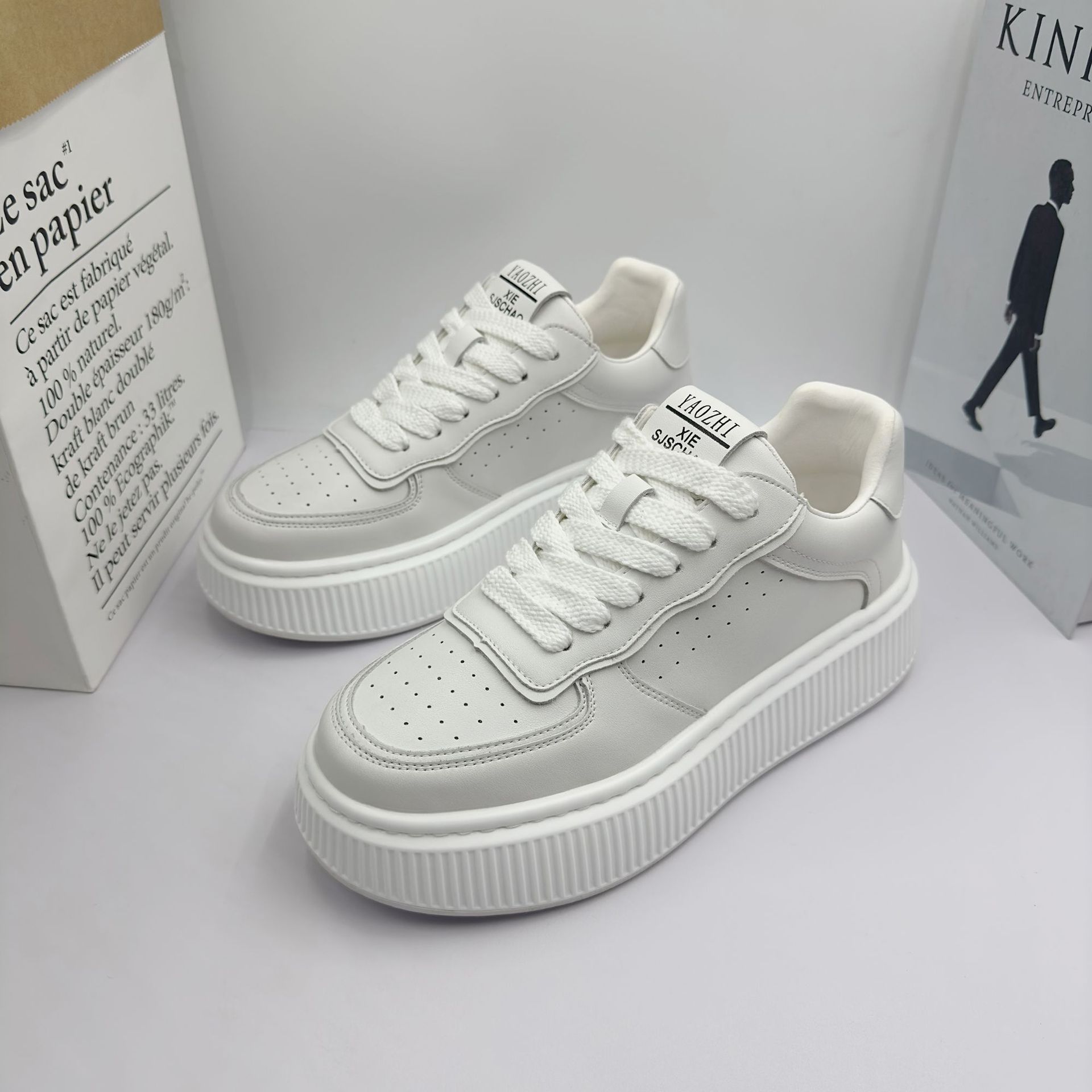 厚底小白鞋男休闲百搭增高2024新款板鞋纯色简约透气白色鞋子详情11