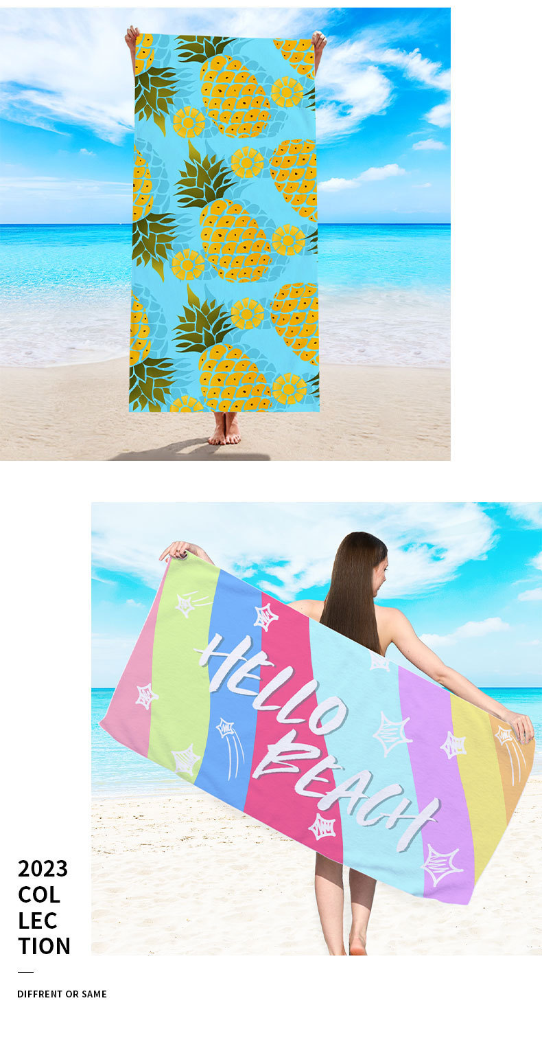 双面绒超细纤维沙滩巾 印花沙滩浴巾 海滩游泳沙滩毛巾印花大浴巾详情10